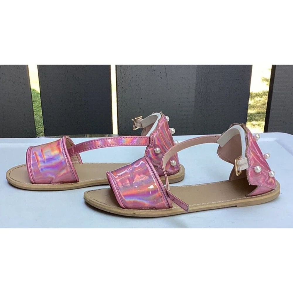 crewcuts girls pink sandals Pearls Shell Back Design Big Girls Sz 1 j cr…